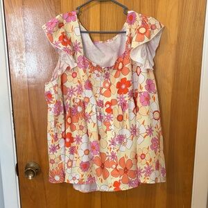 SHEIN Floral Ruffle Top - Orange, Pink, White